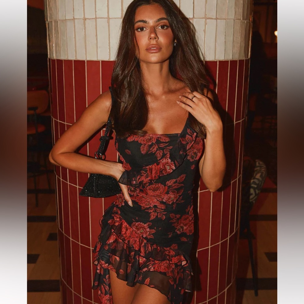 Peppermayo Black and Red Floral Mini Dress